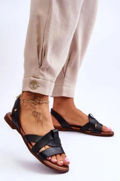 Zazoo 40185 Wygodne Skórzane Wsuwane Sandały Czarne