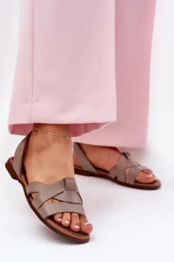 Zazoo 40185 Wygodne Skórzane Wsuwane Sandały Ciemnobeżowe