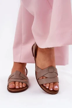 Zazoo 40185 Wygodne Skórzane Wsuwane Sandały Ciemnobeżowe