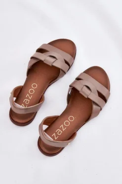 Zazoo 40185 Wygodne Skórzane Wsuwane Sandały Ciemnobeżowe