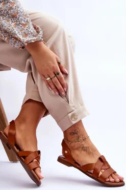 Zazoo 40185 Wygodne Skórzane Wsuwane Sandały Brązowe