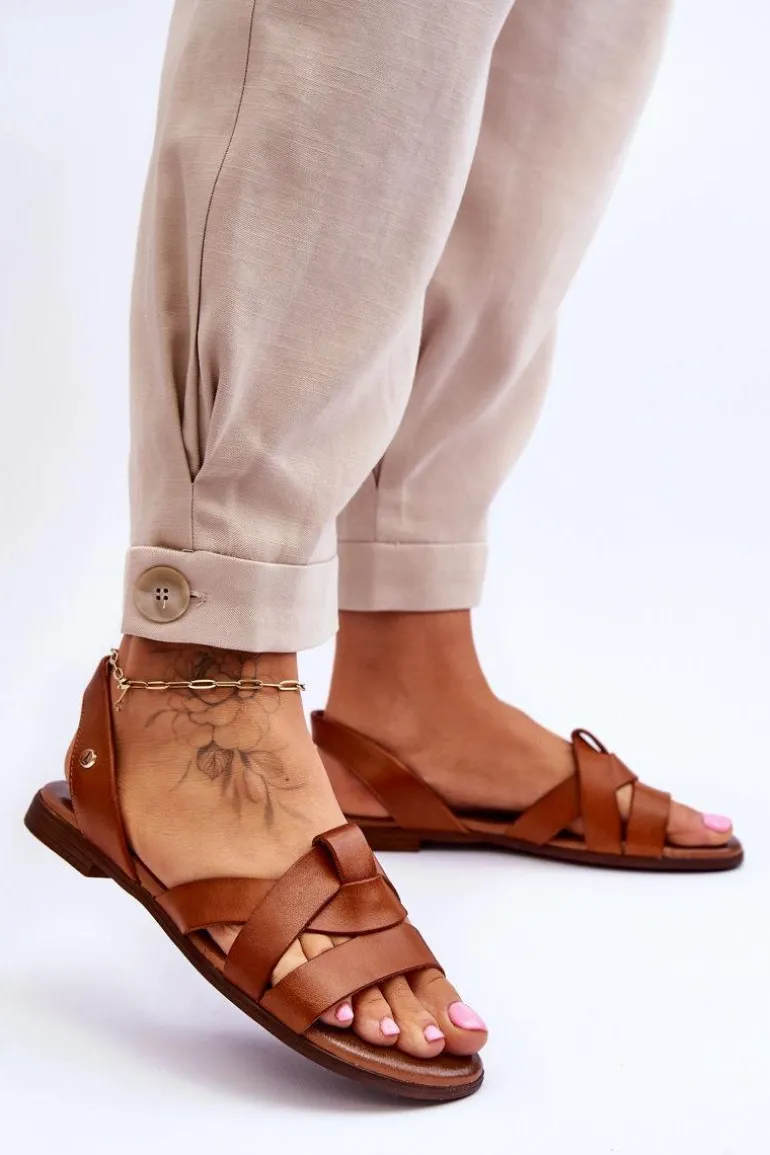 Zazoo 40185 Wygodne Skórzane Wsuwane Sandały Brązowe