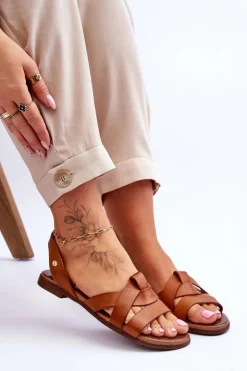 Zazoo 40185 Wygodne Skórzane Wsuwane Sandały Brązowe