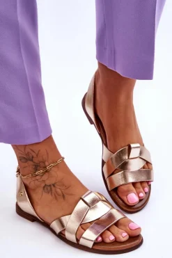 Zazoo 40185 Wygodne Skórzane Wsuwane Sandały Złote