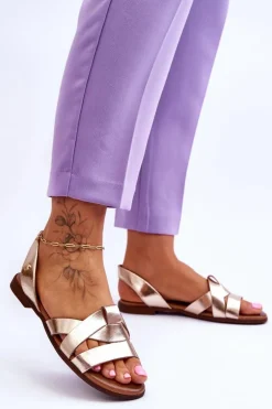 Zazoo 40185 Wygodne Skórzane Wsuwane Sandały Złote