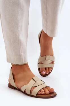 Zazoo 40185 Wygodne Skórzane Wsuwane Sandały Beżowe