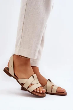 Zazoo 40185 Wygodne Skórzane Wsuwane Sandały Beżowe