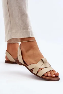 Zazoo 40185 Wygodne Skórzane Wsuwane Sandały Beżowe