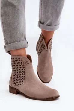 Zazoo 2791 Zamszowe Ażurowe Botki Beżowe