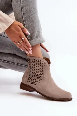 Zazoo 2791 Zamszowe Ażurowe Botki Beżowe
