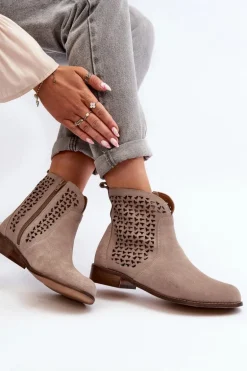 Zazoo 2791 Zamszowe Ażurowe Botki Beżowe