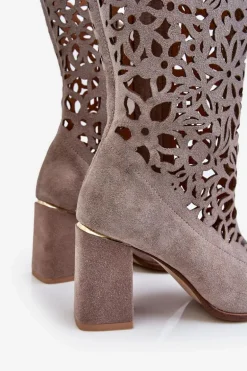 Zazoo 3234 Zamszowe Ażurowe Kozaki 3234 Cappuccino