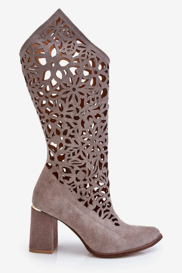 Zazoo 3234 Zamszowe Ażurowe Kozaki 3234 Cappuccino