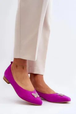Zazoo 2887 Zamszowe Baleriny Z Ozdobnym Motylem Fuksja