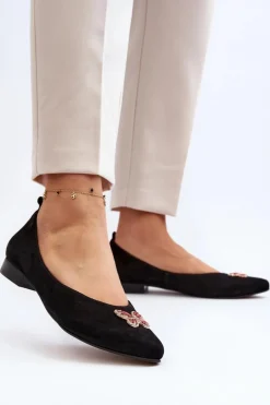 Zazoo 2887 Zamszowe Baleriny Z Ozdobnym Motylem Czarne