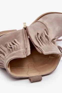 Zazoo 3430 Zamszowe Botki Damskie Z Frędzlami Cappucino