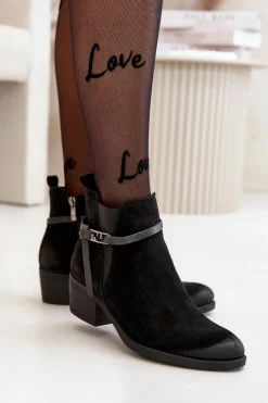 Zazoo 60478 Zamszowe Botki Na Obcasie Ocieplane Zapinane Na Zamek Czarne