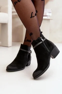 Zazoo 60478 Zamszowe Botki Na Obcasie Ocieplane Zapinane Na Zamek Czarne