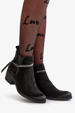 Zazoo 60478 Zamszowe Botki Na Obcasie Ocieplane Zapinane Na Zamek Czarne