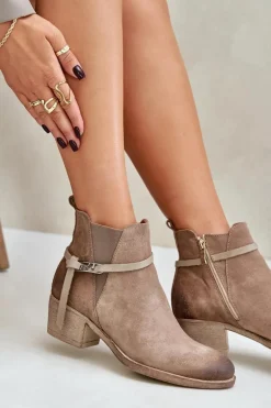 Zazoo 60478 Zamszowe Botki Na Obcasie Ocieplane Zapinane Na Zamek Beżowe