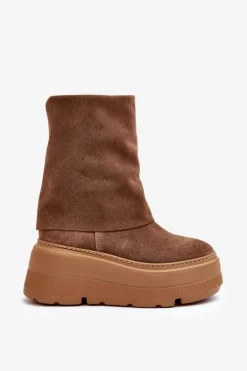Zazoo 3410 Zamszowe Damskie Botki Na Masywnej Platformie Camel