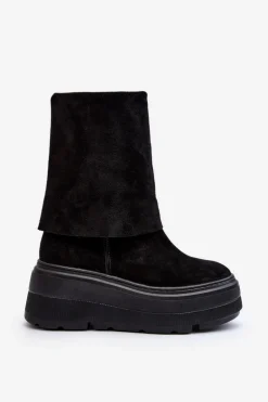 Zazoo 3410 Zamszowe Damskie Botki Na Masywnej Platformie Czarne