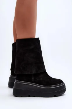 Zazoo 3410 Zamszowe Damskie Botki Na Masywnej Platformie Czarne