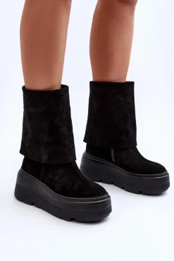Zazoo 3410 Zamszowe Damskie Botki Na Masywnej Platformie Czarne