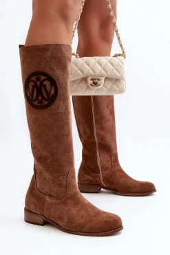 Zazoo 3367 Zamszowe Kozaki Damskie Przed Kolano Brązowe