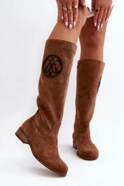 Zazoo 3367 Zamszowe Kozaki Damskie Przed Kolano Brązowe