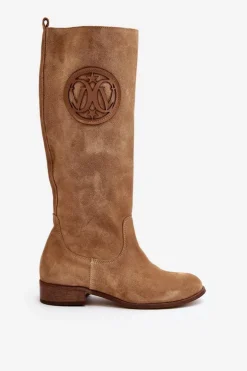 Zazoo 3367 Zamszowe Kozaki Damskie Przed Kolano Beżowe