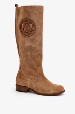 Zazoo 3367 Zamszowe Kozaki Damskie Przed Kolano Beżowe