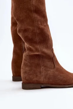 Zazoo 3407 Zamszowe Kozaki Do Kolana Na Płaskim Obcasie Camel