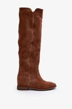 Zazoo 3407 Zamszowe Kozaki Do Kolana Na Płaskim Obcasie Camel