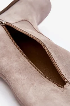 Zazoo 3407 Zamszowe Kozaki Do Kolana Na Płaskim Obcasie Cappuccino