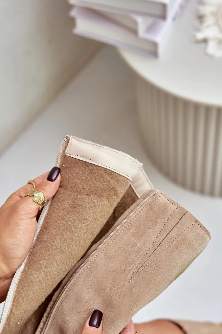 Zazoo 70145 Zamszowe Kozaki Przed Kolano Ocieplane Beżowe