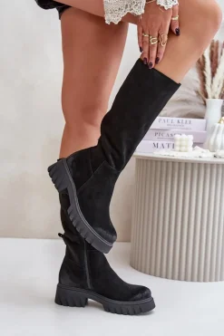 Zazoo 70145 Zamszowe Kozaki Przed Kolano Ocieplane Czarne