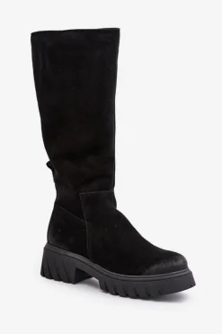Zazoo 70145 Zamszowe Kozaki Przed Kolano Ocieplane Czarne