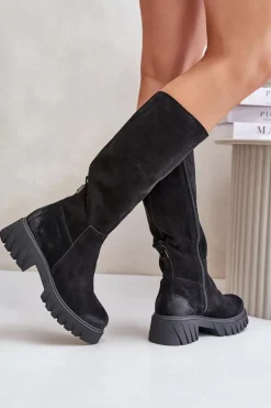 Zazoo 70145 Zamszowe Kozaki Przed Kolano Ocieplane Czarne