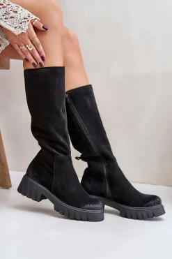 Zazoo 70145 Zamszowe Kozaki Przed Kolano Ocieplane Czarne