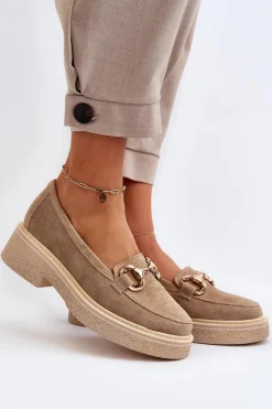 Zazoo 3429 Zamszowe Mokasyny Damskie Z Ozdobą Beżowe