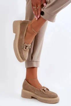 Zazoo 3429 Zamszowe Mokasyny Damskie Z Ozdobą Beżowe