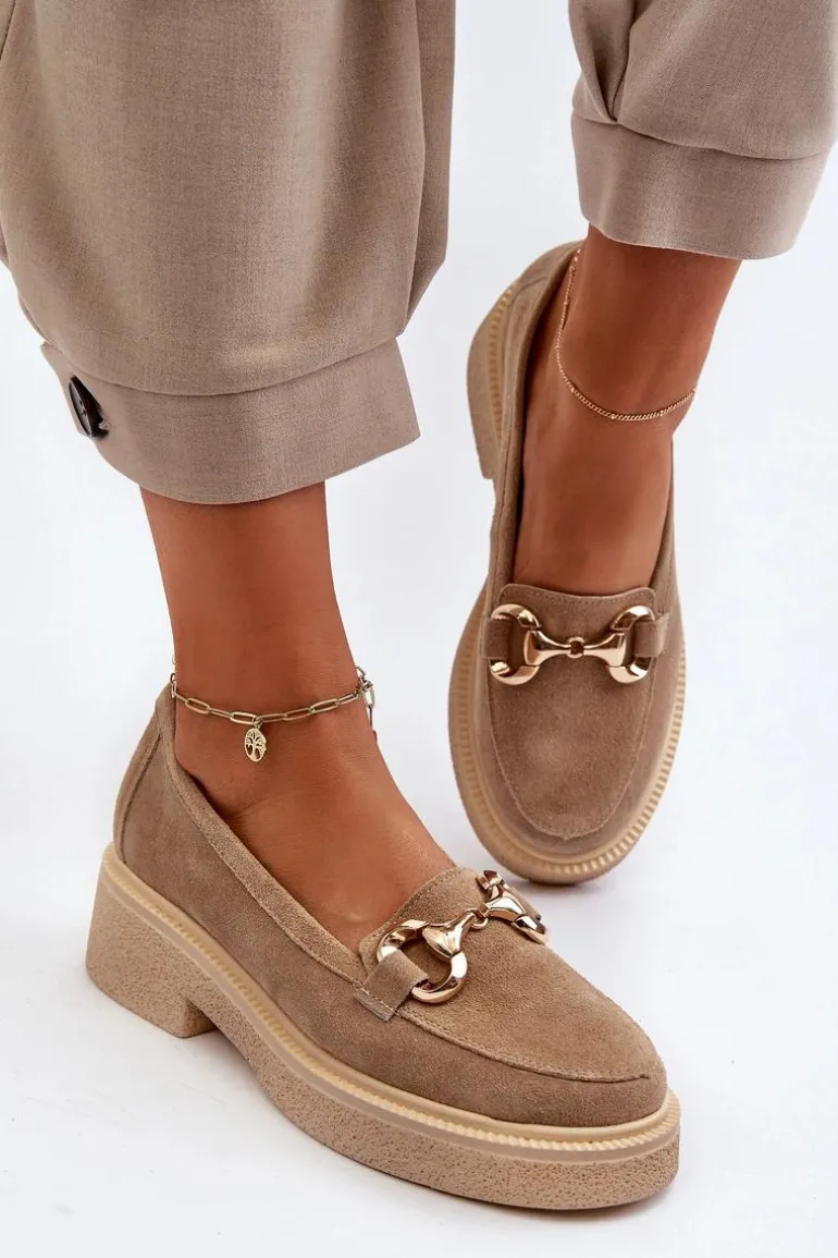 Zazoo 3429 Zamszowe Mokasyny Damskie Z Ozdobą Beżowe