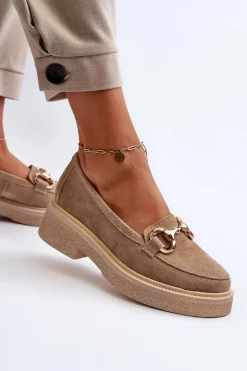 Zazoo 3429 Zamszowe Mokasyny Damskie Z Ozdobą Beżowe