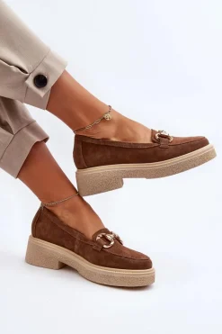 Zazoo 3429 Zamszowe Mokasyny Damskie Z Ozdobą Brązowe