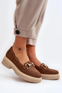 Zazoo 3429 Zamszowe Mokasyny Damskie Z Ozdobą Brązowe