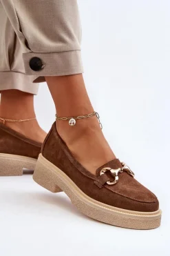 Zazoo 3429 Zamszowe Mokasyny Damskie Z Ozdobą Brązowe