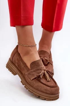 Zazoo 3469 Zamszowe Mokasyny Damskie Z Frędzlami Brązowe