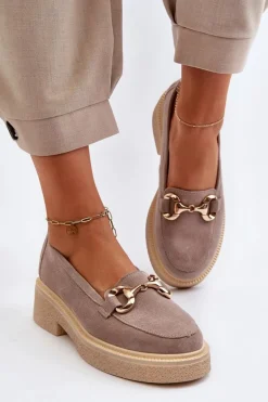 Zazoo 3429 Zamszowe Mokasyny Damskie Z Ozdobą Cappuccino