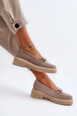 Zazoo 3429 Zamszowe Mokasyny Damskie Z Ozdobą Cappuccino